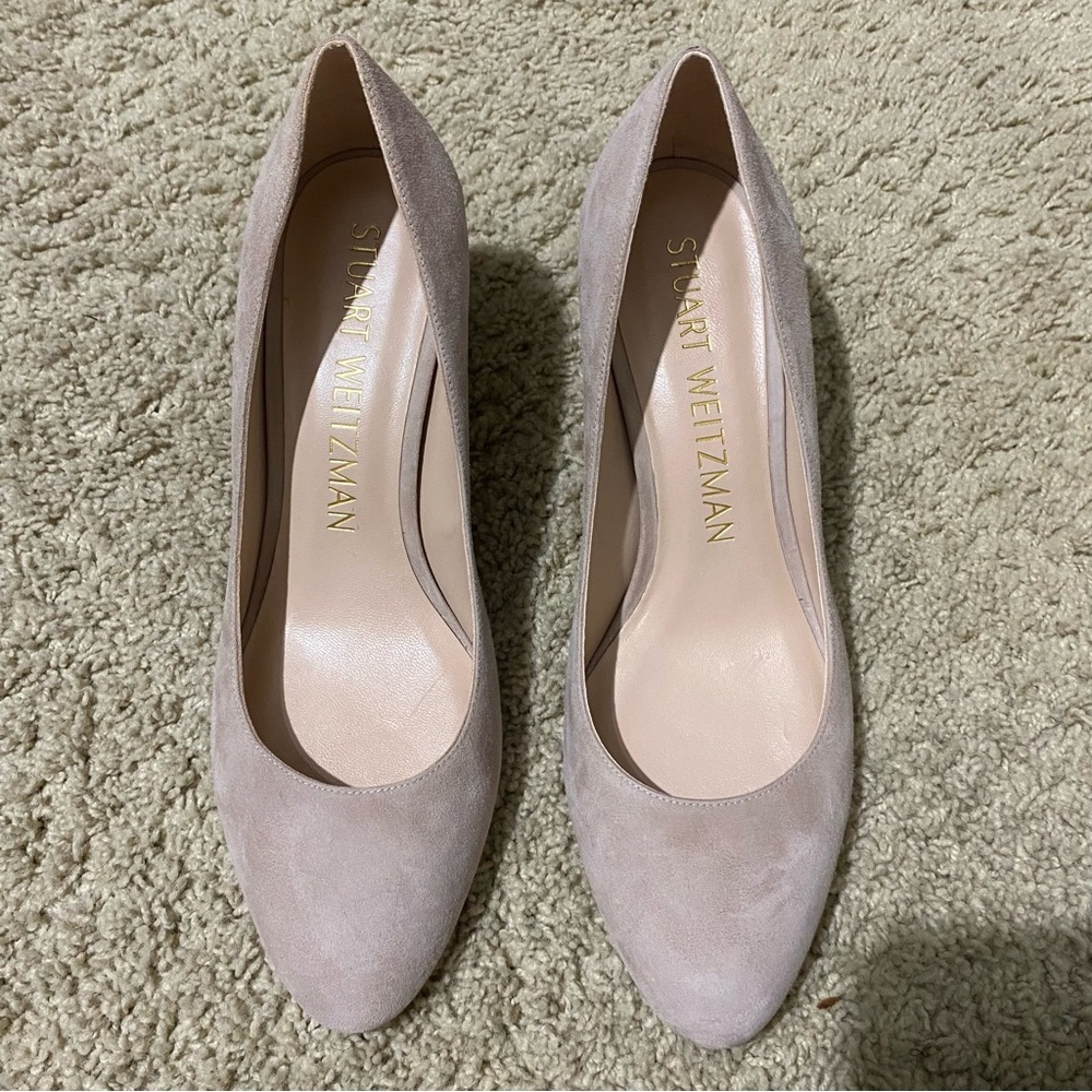 Stuart Weitzman Suede Leather Almond Toe Heels - Blush Pink